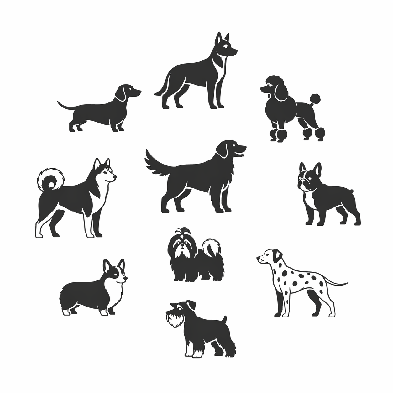 さまざまな犬種のシルエット