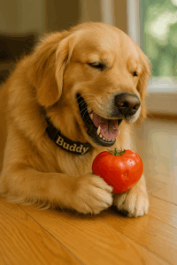 トマトを食べる犬