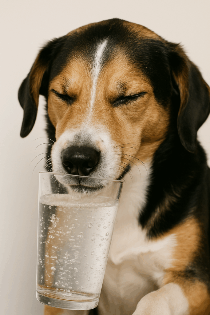 炭酸水を飲む犬