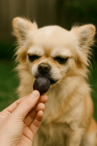 ぶどうを食べる犬