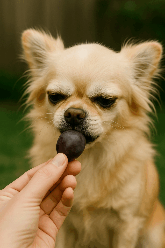ぶどうを食べる犬